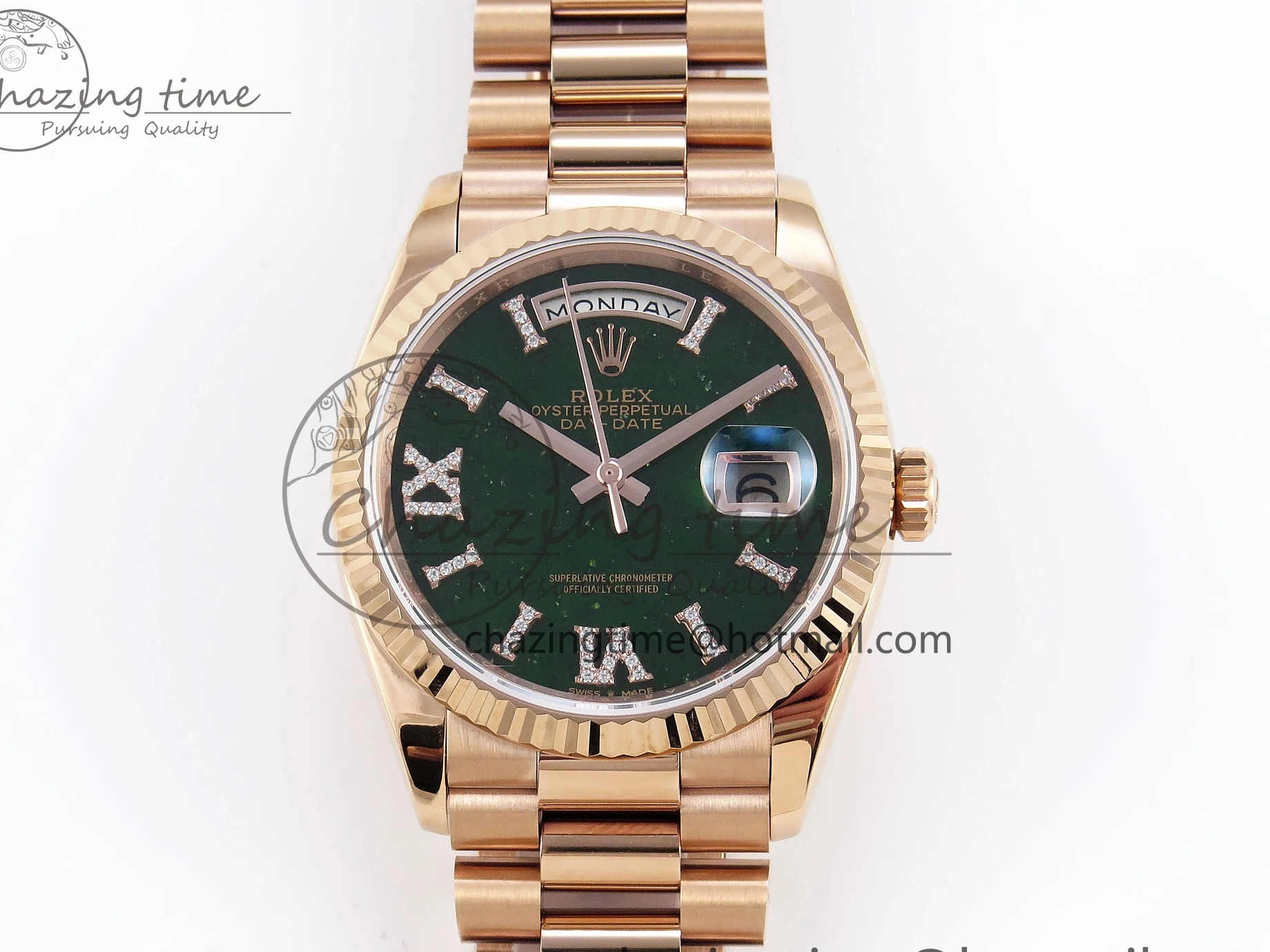 MiroTime 0413 Sophisticated Day Date 36 RG RAF 1:1 Best Edition Green Stone Dial on RG Bracelet A 1846